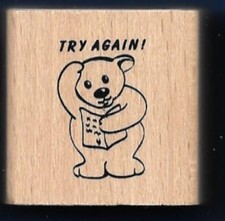 TRY AGAIN TEDDY BEAR PLUSH ANITA'S NEW Wood Mount PAPER Teacher RUBBER STAMP
