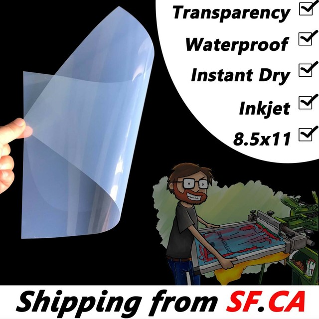 8.5"x11"，Waterproof Inkjet Screen Printing Transparency Film for EPSON