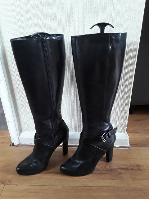 nine west black leather knee high boots