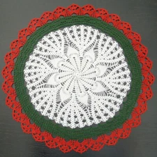 50 cm, 19.7 inch, Green White Red, Crochet Christmas Noel Doily, ogrc30, #402