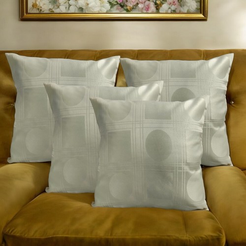 Set of 4 - Cream Check Circle 16x16" 40x40cm Premium Cushion Covers Quality Zips - Picture 4 of 13