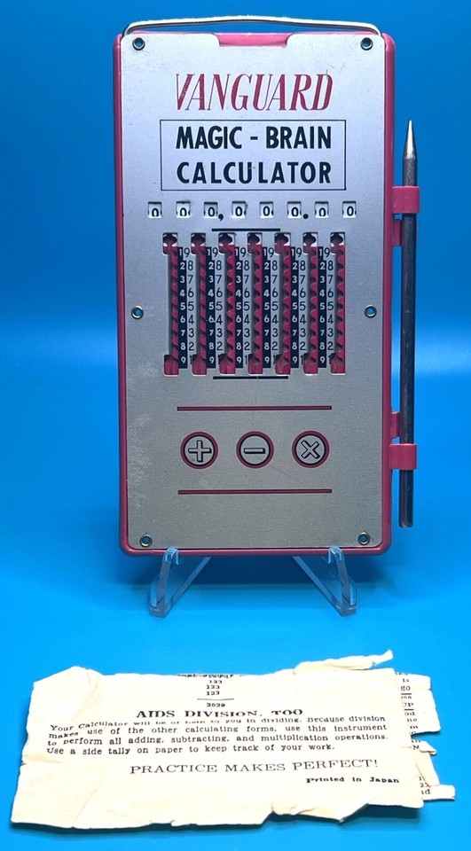 A 1950s 'Magic Brain' mechanical slide-rule calculator from Japan — a beautiful pre-digital computing artifact that actually works.
