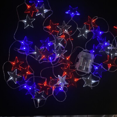 Star Lights 40 Star String Lights with 8 Modes Red White Blue Approximately 15ft
