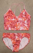 Girls Two Piece Swimsuit Size XL Pink Floral Shimmer