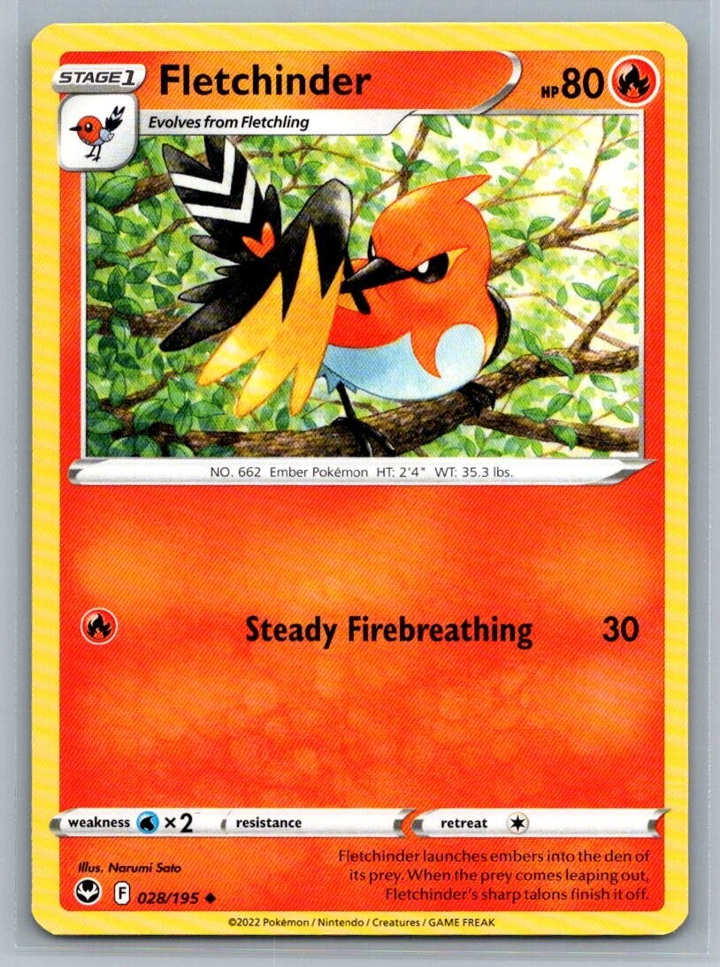 Fletchinder 28/195 Silver Tempest Uncommon Pokémon TCG 2022