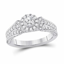 14kt White Gold Round Diamond Halo Bridal Wedding Engagement Ring 1-1/5 Ctw