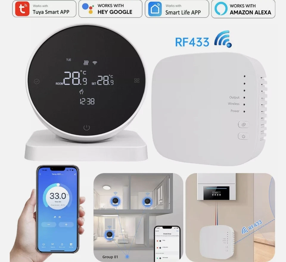 WiFi Smart Thermostat with RF Wireless Receiver Programmable Heating Controller - Image 2 of 4
