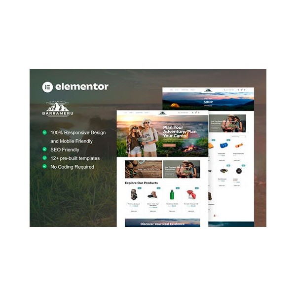 ⭐ Barrameru – Outdoor Adventure Camping Store Elementor Pro Template Kit ✅ GP...