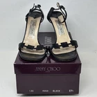 Jimmy Choo Lee Raso Black Strappy Sandals Patent Leather Heels Size 7.5 (N3)