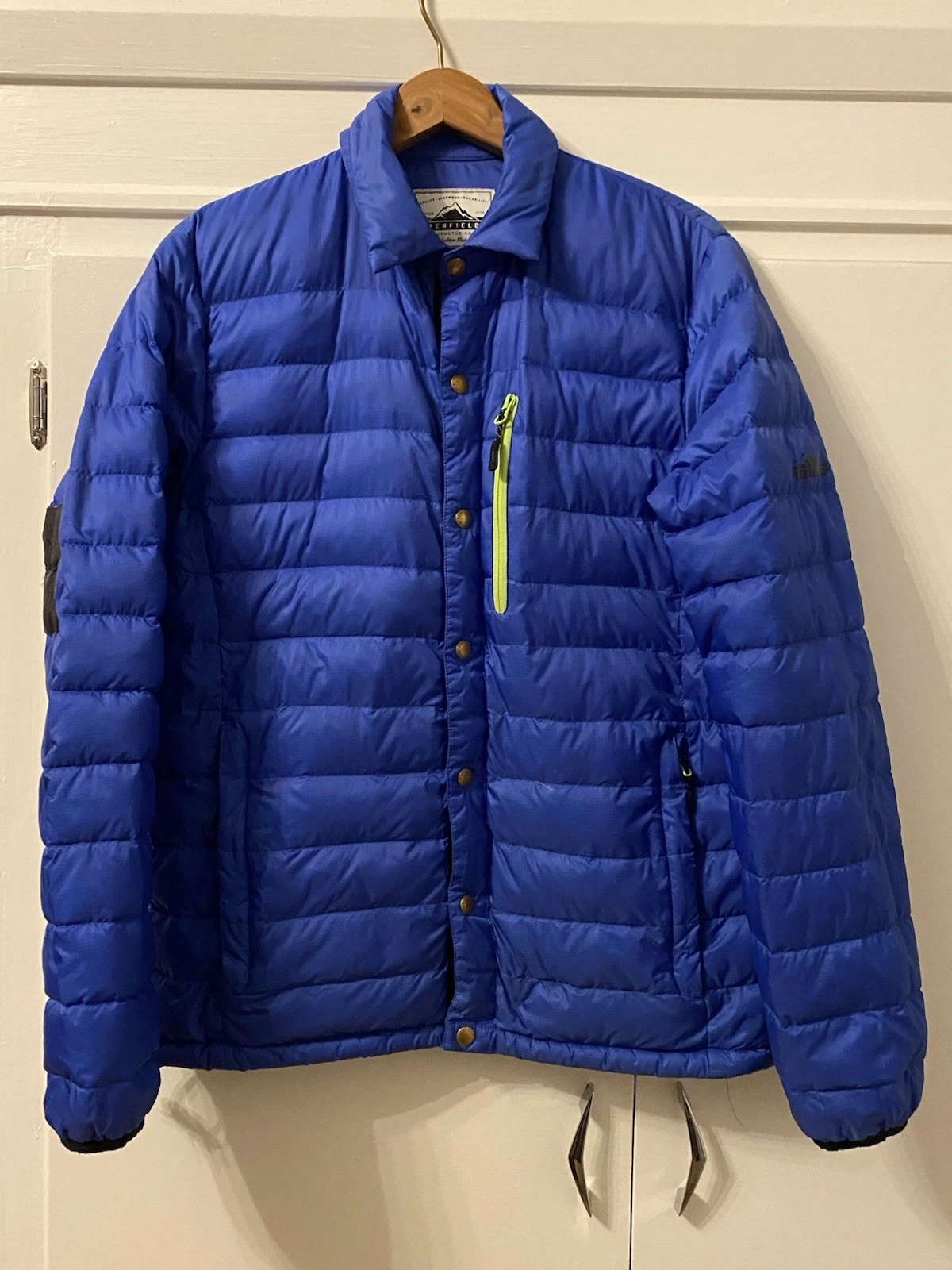 Penfield Down Puffer Jacket Sweater Mens S REPAIR 80s Style Snaps Retro Camp