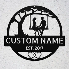 Personalized Couple on Swing Metal Sign Romantic Wall Decor Plaque Gift