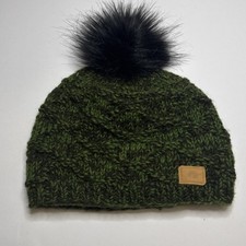 Unbranded Forest Green Chunky Knit Beanie Black Faux Fur Pom Pom Hat One Size