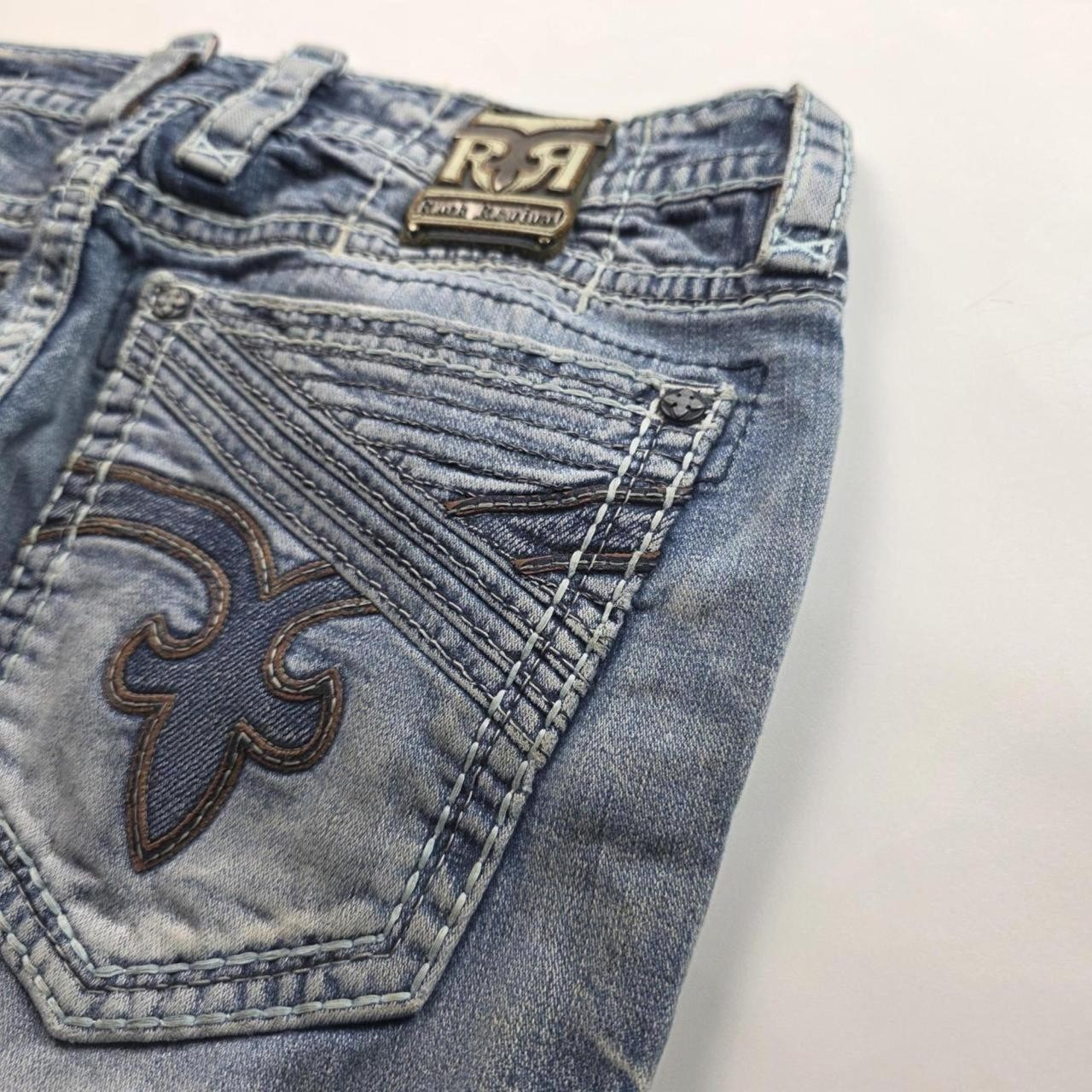 3418 Rock Revival Cut Offs Y2K Straight Jorts Blue W36 Streetwear Skater Grunge image 4