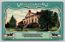 Sheridan's Ride No 10 Postcard Civil War Era Mansion Horseman Poem