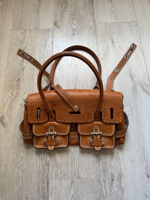 Luella Giselle Vintage Rare Top Handle Buckle Bag Brown Oak Leather 2000s