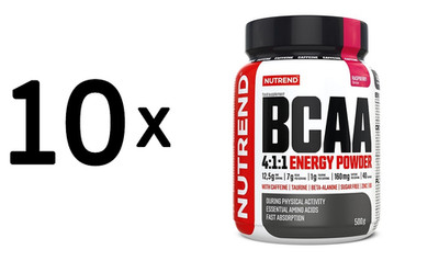 10 x Nutrend BCAA 4:1:1 Energy Powder, Raspberry - 500g (46,00 EUR/kg)