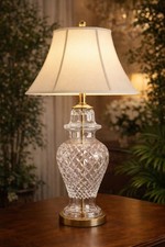 Vintage Crystal Table Lamp Brass Base Hollywood Regency Glam 28"