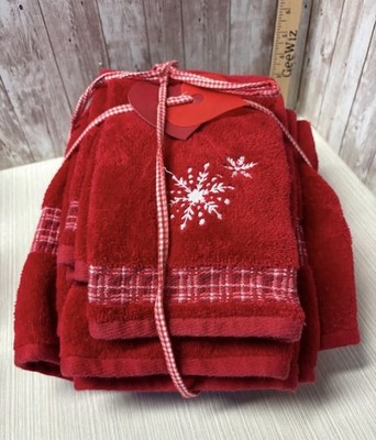 6 Pc Snowflake Towel Red with White Bath x2 Fingertip x2 & Cloths x2   FREE SHIP