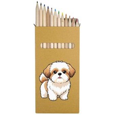 12 x 'Chibi Shih Tzu' Long 178mm Coloured Pencils / Pencil Set (PE00089423)