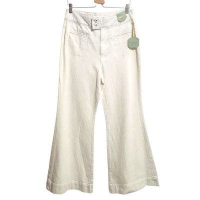 RYEGRASS Wide Leg Flare Jeans Sz 12 Off White High Waist Stretch