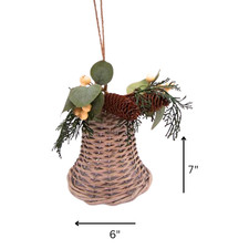 RAZ Hanging Wicker Pinecone and Greenery Bell Ornament, 7 Inches