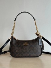 New COACH Teri Shoulder Bag In Signature Canvas Brown CV933