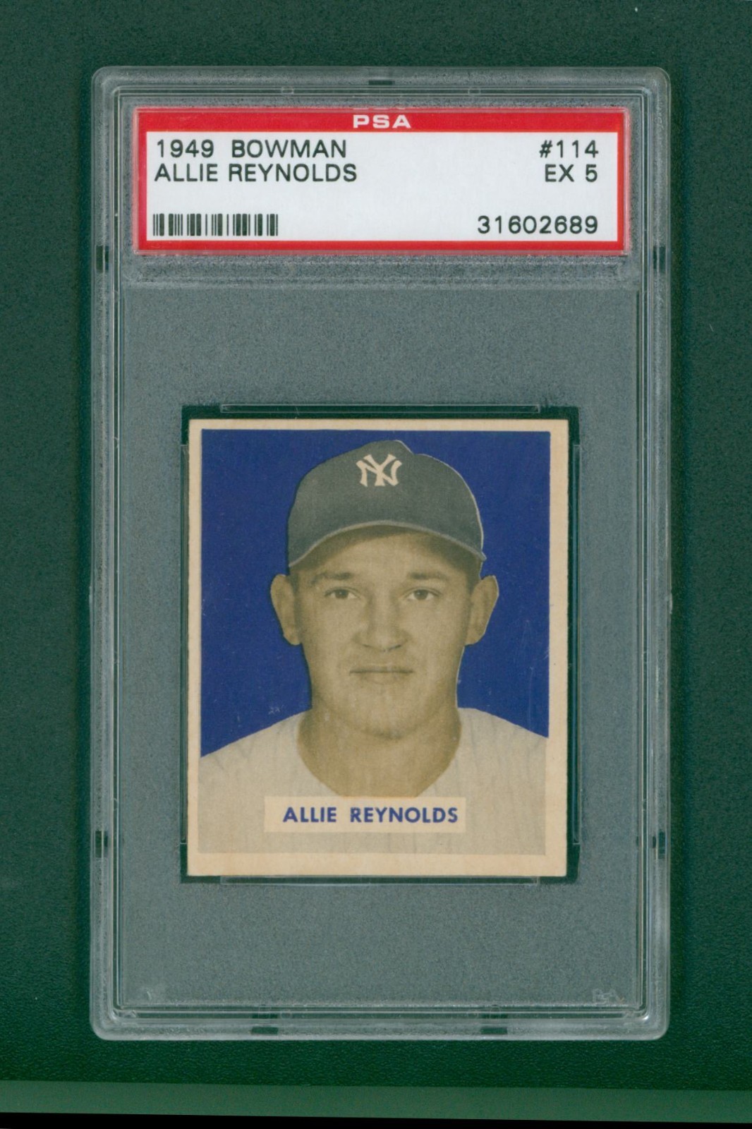 1949 Bowman Baseball Card - #114 Allie Reynolds, PSA 5 EX