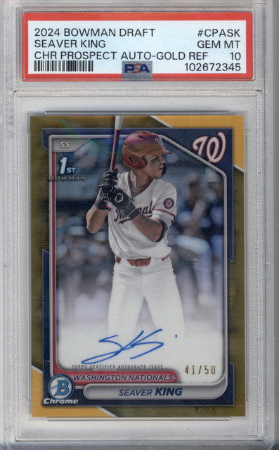 2024 BOWMAN DRAFT CHROME PRSPCT AUTOS GOLD REFRACTOR SEAVER KING /50 PSA 10