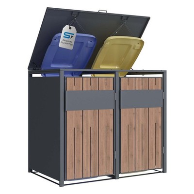 SCHARTEC Mülltonnenbox 2er Metall Holz 240l Mülltonnenhaus Mülltonnenverkleidung