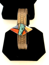 Zuni Native American Sterling Silver Inlay Bracelet