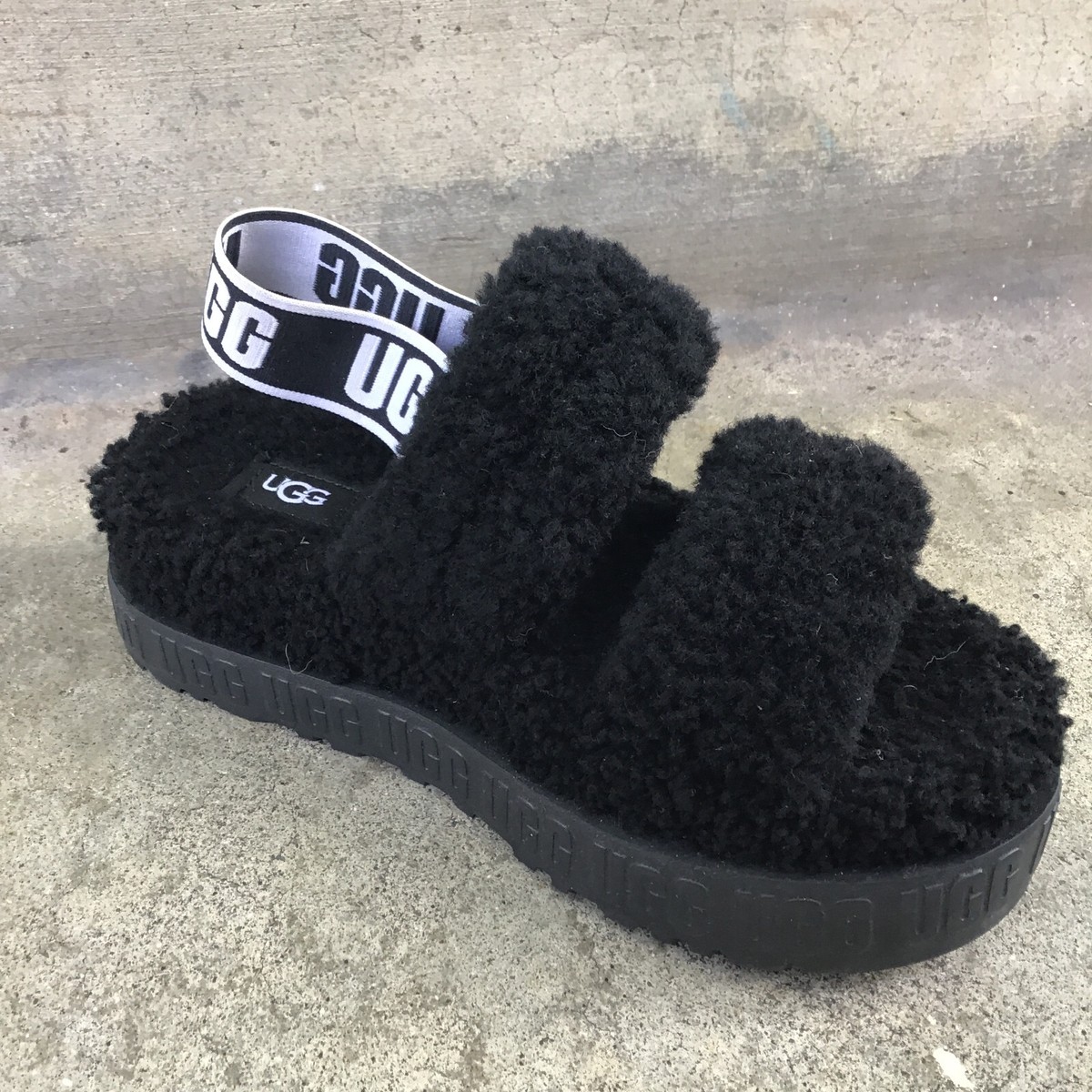 UGG OH FLUFFITA Lambskin Size 6 Platform Sling-back Sandal/Slipper