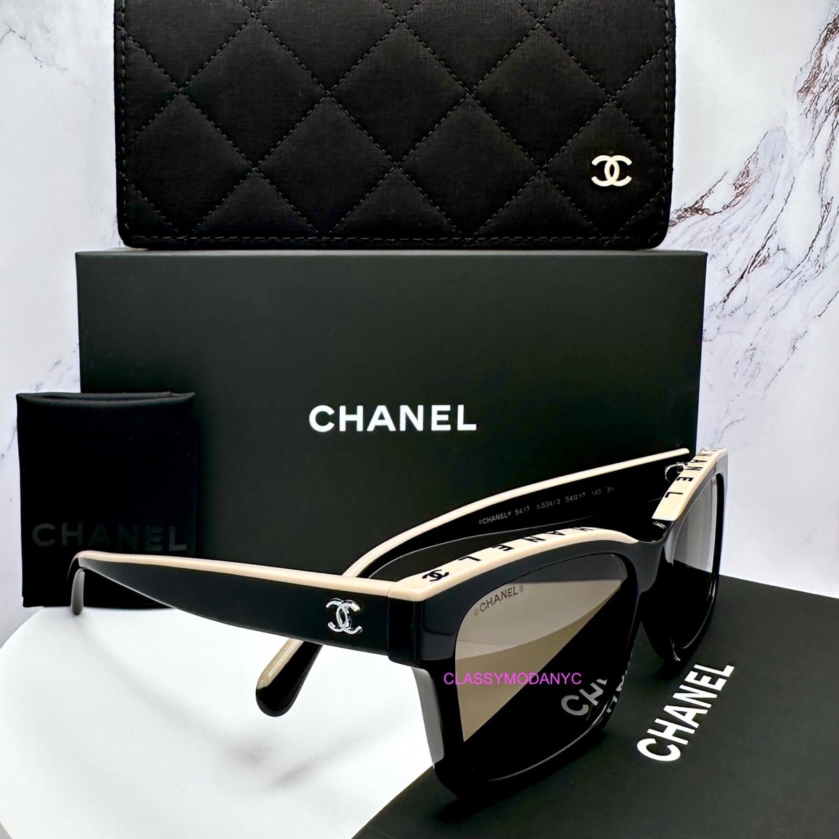 CHANEL Sunglasses New Square Black Top Frame Logo Interlocking CC