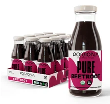 Pomona Organic Cold-Pressed Beet Juice, 8.4oz Bottles, 12-Pack, No Sugar