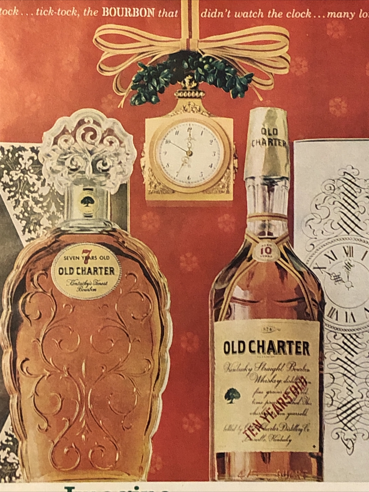 1962 Old Charter Bourbon Christmas PRINT AD Executive Decanter VTG 1960s