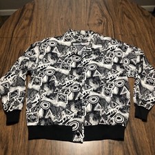 Vintage Jacket Women’s 8 Black White Abstract Button Up Art To Wear Usa Lightl