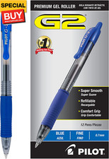 , G2 Premium Gel Roller Pens, Fine Point .7 mm, Blue, Pack of 12