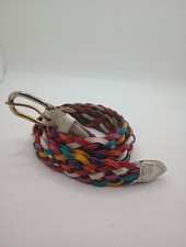 Vintage Multicolor braided leather belt made in guatemala rainbow women's M/L