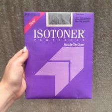   86 Isotoner Silver Cloud 502 Pantyhose Control Top Silky Sheer Sandlefoot Sz 1