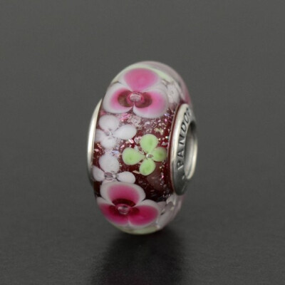 Authentic Pandora Murano Glass Charm Flower Garden Bead Sterling Silver ...