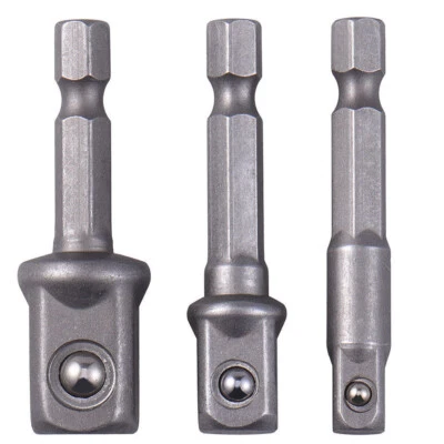 Socket Adapter Drill BIts Set Hex Shank 1/4" 3/8" 1/2" 3Pcs Impact Driver Tools