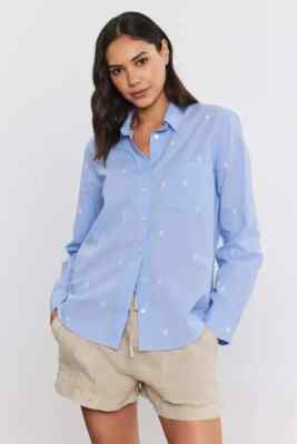 VELVET By Graham & Spencer Emberly Floral Embroidered Shirt Mist S $159 H5