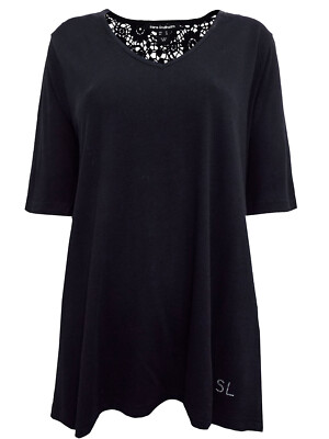 Black Lace Top Plus Size 16 20 26 V neck jersey Smart cotton blouse 519 |  eBay UK