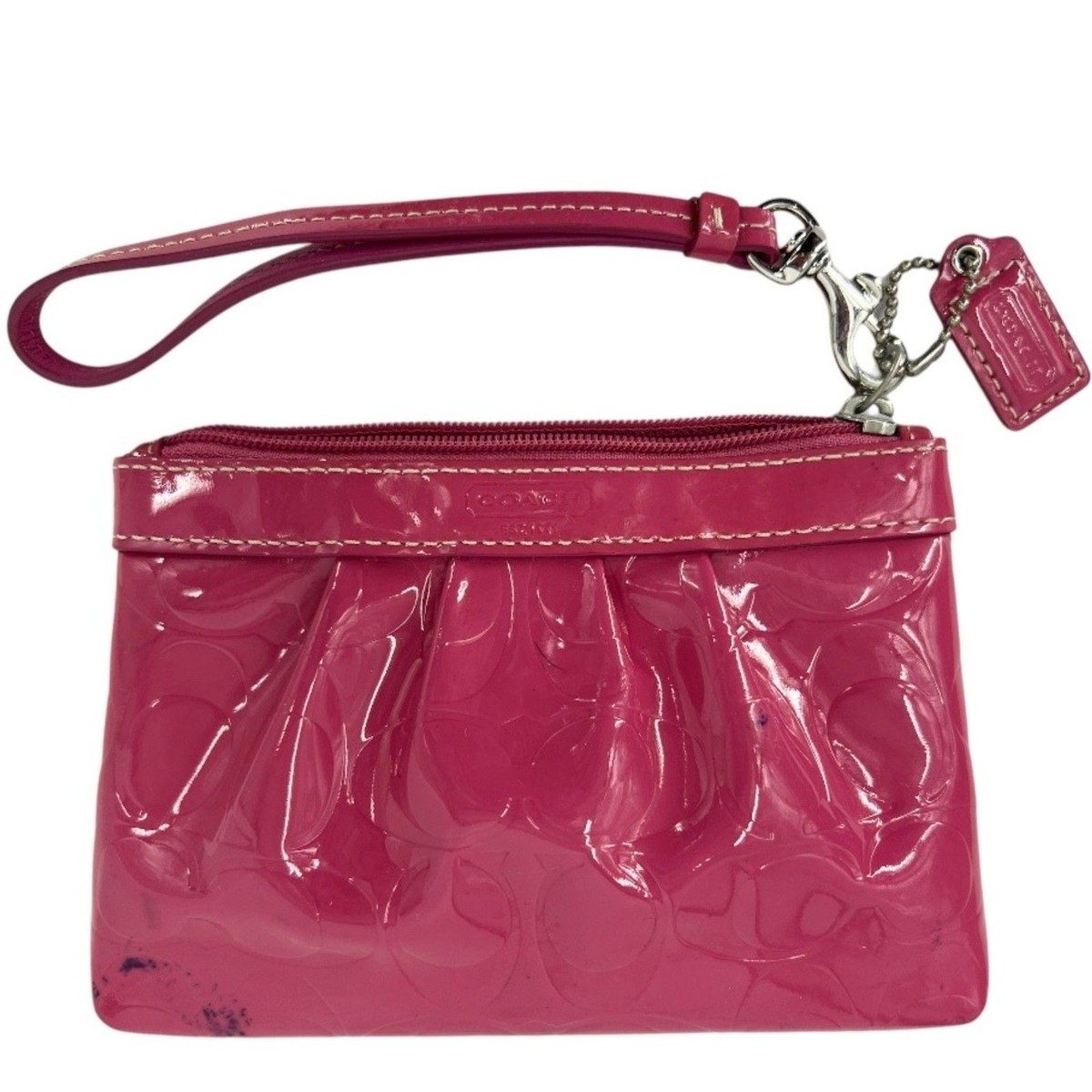 Coach patent leather wristlet signature C print shiny pink wallet 