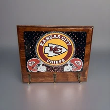 Kansas City Chiefs Rustic Wood Key Holder Home Office Man Cave Office wall decor