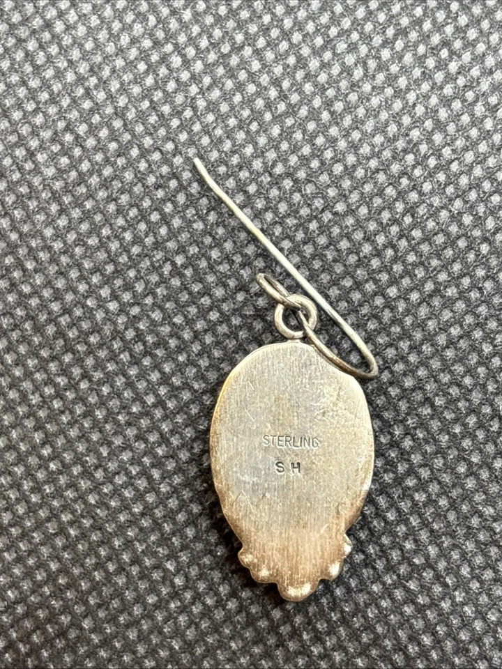 Native American-style sterling silver dangle earrings oval turquoise gemstones - Image 3 of 4