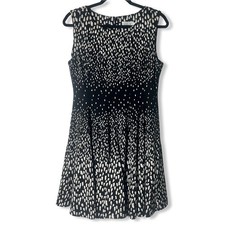 Eliza J Sleeveless Fit Flare Cocktail Dress Black White Abstract Dash Sz 10P