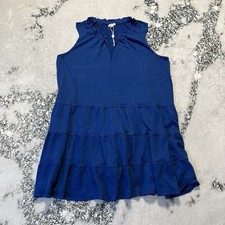 Max Studio Dress Womens Sz XL Blue Tiered Sleeveless Ruffle V Neck Knee