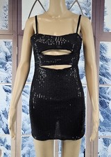 Women's Sexy Sequin Bodycon Stretchy Mini Party Dress Black Small