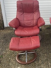 Cost £2K Mayfair Leather Recliner Chair &Footstool with Signature Base
