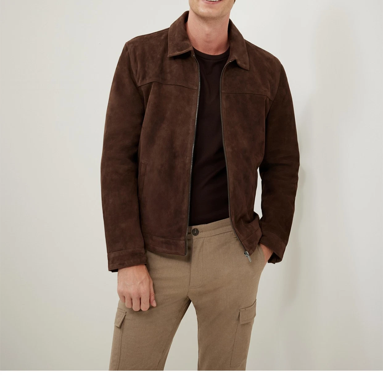Men Brown Leather Racer Jacket Pure Suede Motorcycle Size XS S M L XL XXL 3XL